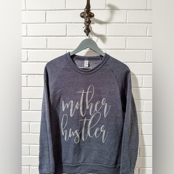 Sweetees - Mother Hustler - fleece sweater - Heather Blue w Silver Glitter sz M - Picture 2 of 7